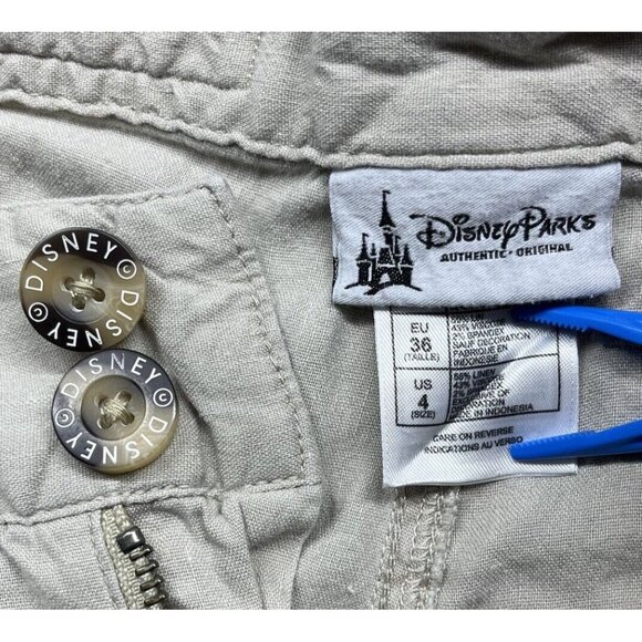Disney Parks Mickey Mouse Linen Pants Women’s 4 Capri Tan Convertible Roll Up - Picture 12 of 16